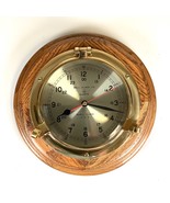Vtg Bell Clock Co Nautical Ships Porthole Brass &amp; Oak Wall Clock 10.75” ... - $80.69 CAD