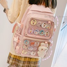 New Girls Large School Pink Ita Backpack with Two Clear Pockets for Pin Display  - $48.64