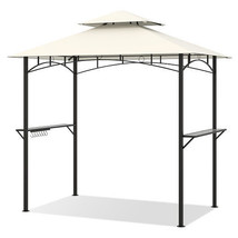 Outdoor Double-Tiered Grill Gazebo Canopy with 2 Shelves and 7 Hooks-Beige - Col - €198,30 EUR