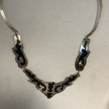 Mexico Alpaca Choker Necklace Black Onyx Inlay Unique Tribal Theme 15” I... - £29.55 GBP
