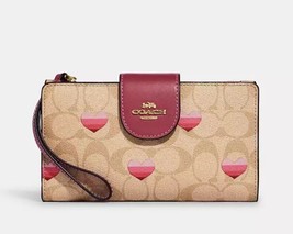 Coach Wallet In Signature Canvas With Stripe Heart Print - $220.00