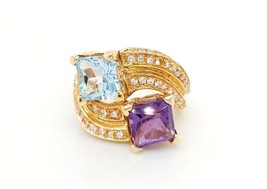 18k Yellow Gold Vintage Women&#39;s Birthstone Ring With cz - £958.42 GBP