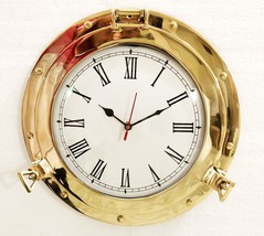 20&quot; Antique Marine Solid Brass Ship Porthole Analog Clock Nautical Wall ... - £124.62 GBP