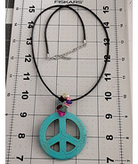 Faux Turquoise Peace Sign Pendant Necklace Beaded Loop For Braided Neckl... - $9.89