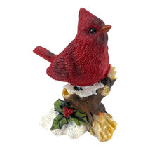 Red Christmas Cardinal Bird on Snow Covered Branch with Holly Figurine 3... - $14.98