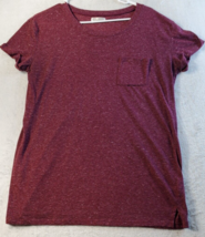 Awake T Shirt Top Womens XL Burgundy Knit Polyester Short Sleeve Round Neck Slit - £8.94 GBP