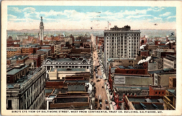 Vtg Postcard Birds Eye View of Baltimore Street, West From Continental Trust Co. - £5.78 GBP