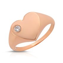 14K. Solid Gold Medium Heart Women Female Ladies Lady Signet Ring With Natural R - £506.41 GBP