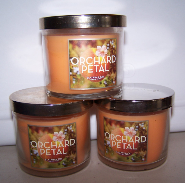 Slatkin & Co Orchard Petal Scented Jar Candles wih Lids 4 oz each Lot of 3 - $29.99