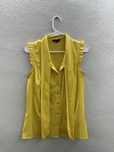 Tommy Hilfiger Womens Tank Top Size Medium Button Up Solid Yellow Necktie - $13.98