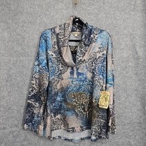 One World Women Sweater Large Blue Floral/Animal All Over Print Tunic Co... - $24.30