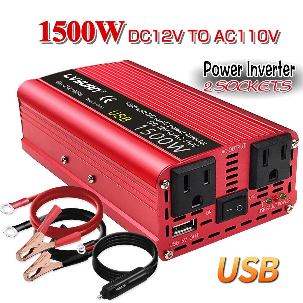 1500W/2000W DC 12V to AC 100V 110V Car Power Inverter Voltage Converter US - £35.12 GBP+