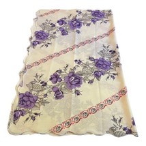 Vintage Purple Rose Floral Scalloped Edge Tablecloth Oblong Large Retro ... - $56.09