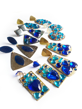 Blue Gold Earrings, Deep Blue Earrings, Dark Blue Earrings, Lake Blue Earrings,  - £17.30 GBP
