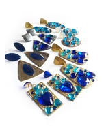 Blue Gold Earrings, Deep Blue Earrings, Dark Blue Earrings, Lake Blue Ea... - £17.56 GBP