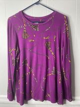 Chicos Plum Berry Status Tassel Print Layering Tee Touch Of Cool Size 2 US L 12 - £14.69 GBP