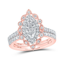 10kt Rose Gold Round Diamond Marquise-shape Bridal Wedding Ring Band Set 1 Cttw - £1,027.63 GBP