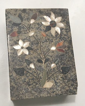 VTG Carved Marble Stone Trinket Box Mother of Pearl Floral Design, Rectangular - £14.66 GBP