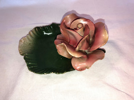 Capodimonte Large Pink Rose On Leaf Figure - $29.99