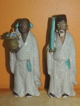 Chinese Mud Man&amp; Woman White Robe 5.75&quot; Ge/ Guan type glaze Mudman Men Antique - $449.99