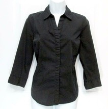 New Basic Sz S Womens Black Cotton Blend w/Spandex 3/4 Sleeves Button Top Blouse - £10.24 GBP