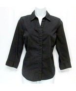 New Basic Sz S Womens Black Cotton Blend w/Spandex 3/4 Sleeves Button To... - £10.12 GBP
