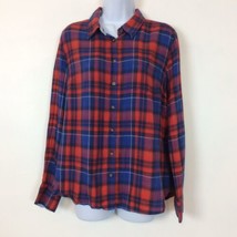 Dahlia Collection Red Plaid Button Shirt Size Large Elbow Patches Contra... - £12.65 GBP