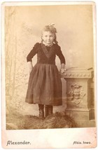 Circa 1880&#39;S Named Cabinet Card Adorable Girl In Dress Alexander Albia, Ia - £8.13 GBP