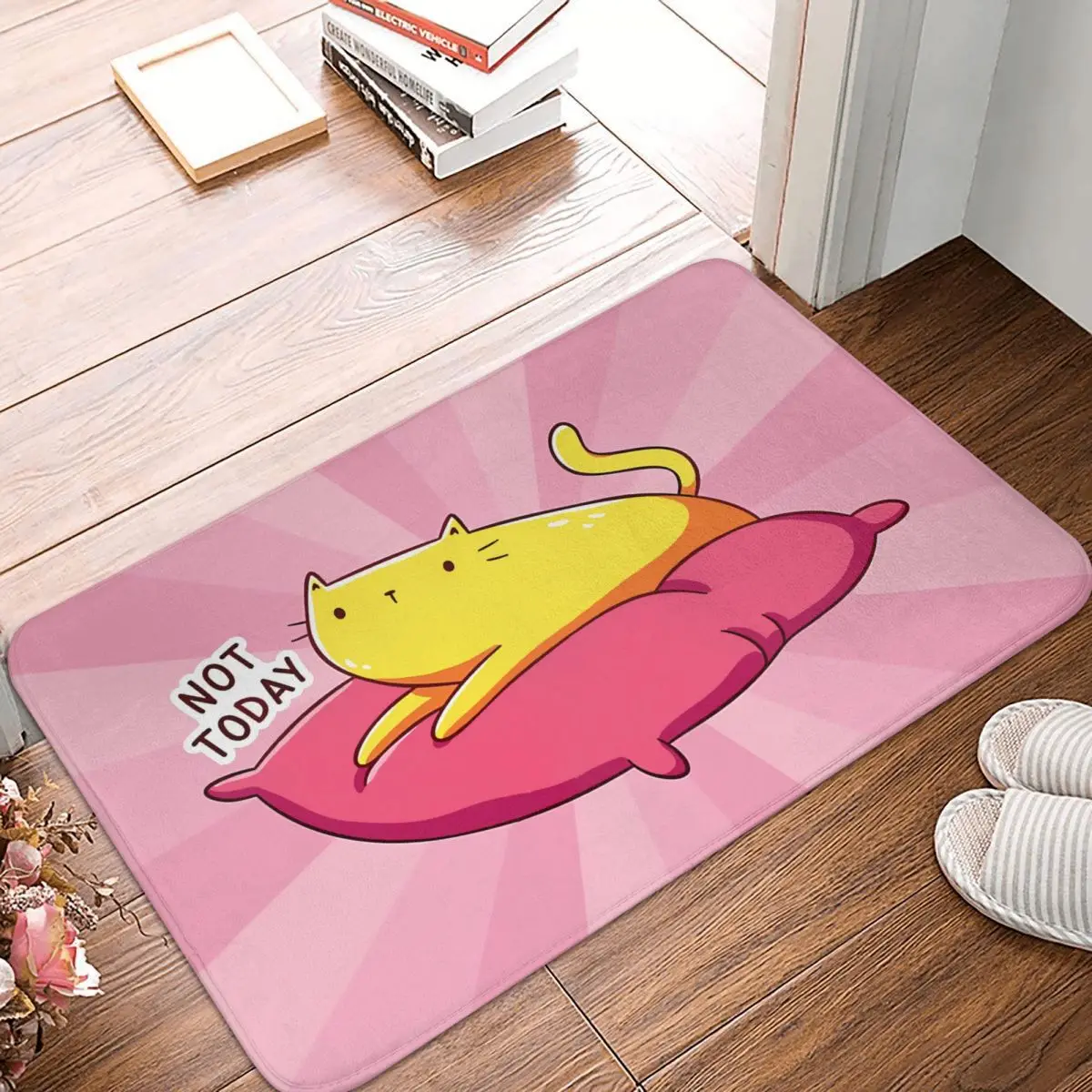 Meme Bath Mat Cute Lazy Cat Not Today Rug Home Doormat Living Room Carpet Entran - $15.99