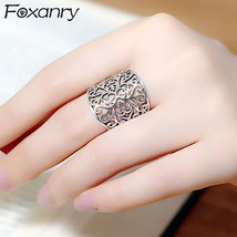 Stamp Width Rings for Women Creative Vintage Handmade Hollow Flowers Thai Silver - £9.20 GBP