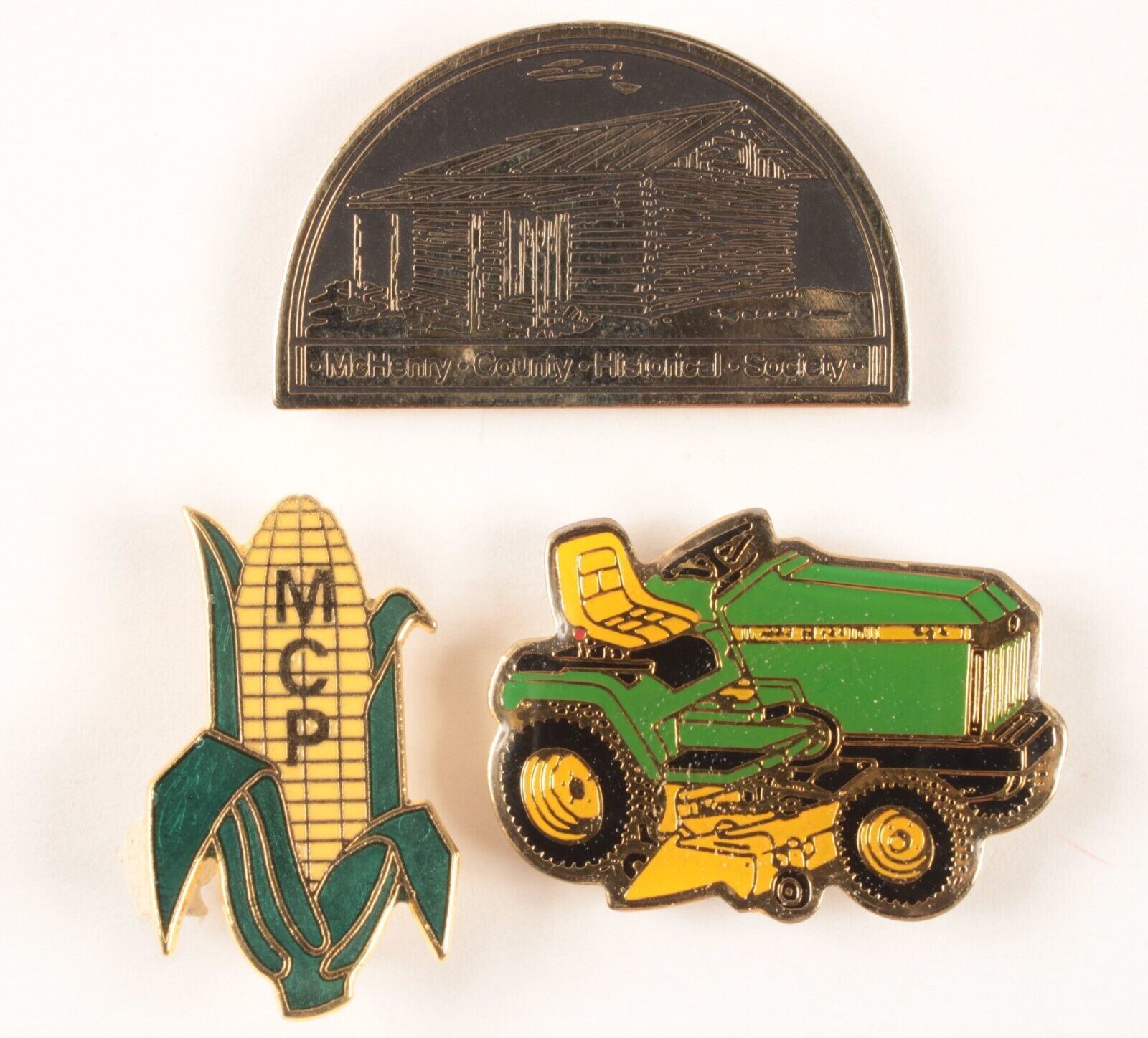 3 Lapel Pin Tacks Farmer Theme Corn Tractor and Cabin - $4.99