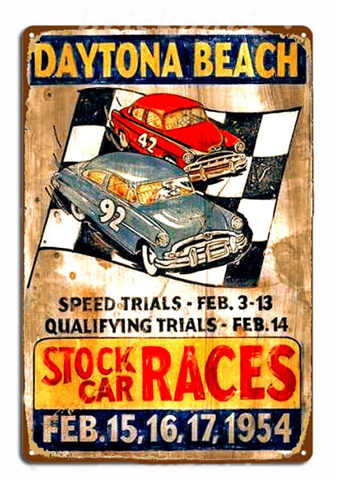 Primary image for Daytona Beach stock car race metal wall poster Vintage decor Tin Sign garage Bar