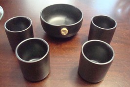 MCI Japan Set of Bowl and Sake Cups, Black Ceramic, Stamped Signed on Se... - £48.98 GBP