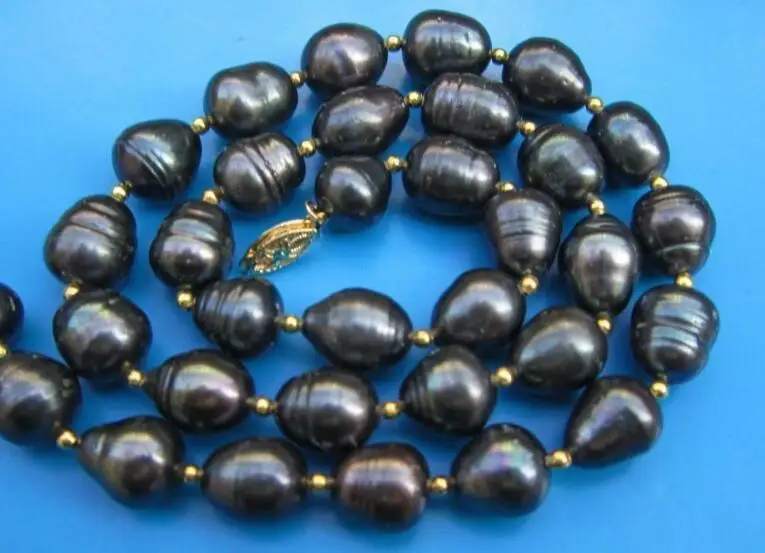 8x9mm black colors baroque oval Pearl gold beads mixed necklace real Natural - $37.96