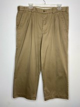 George Cropped Khaki Pants Mens 36x29 (36x24) HEMMED Pleated Mocha Chip Cotton - £5.73 GBP
