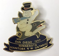 Lions Club San Diego Minnesota Manitoba NW Ontario 5M Snowman Dolphin Pin 1999 - £9.28 GBP