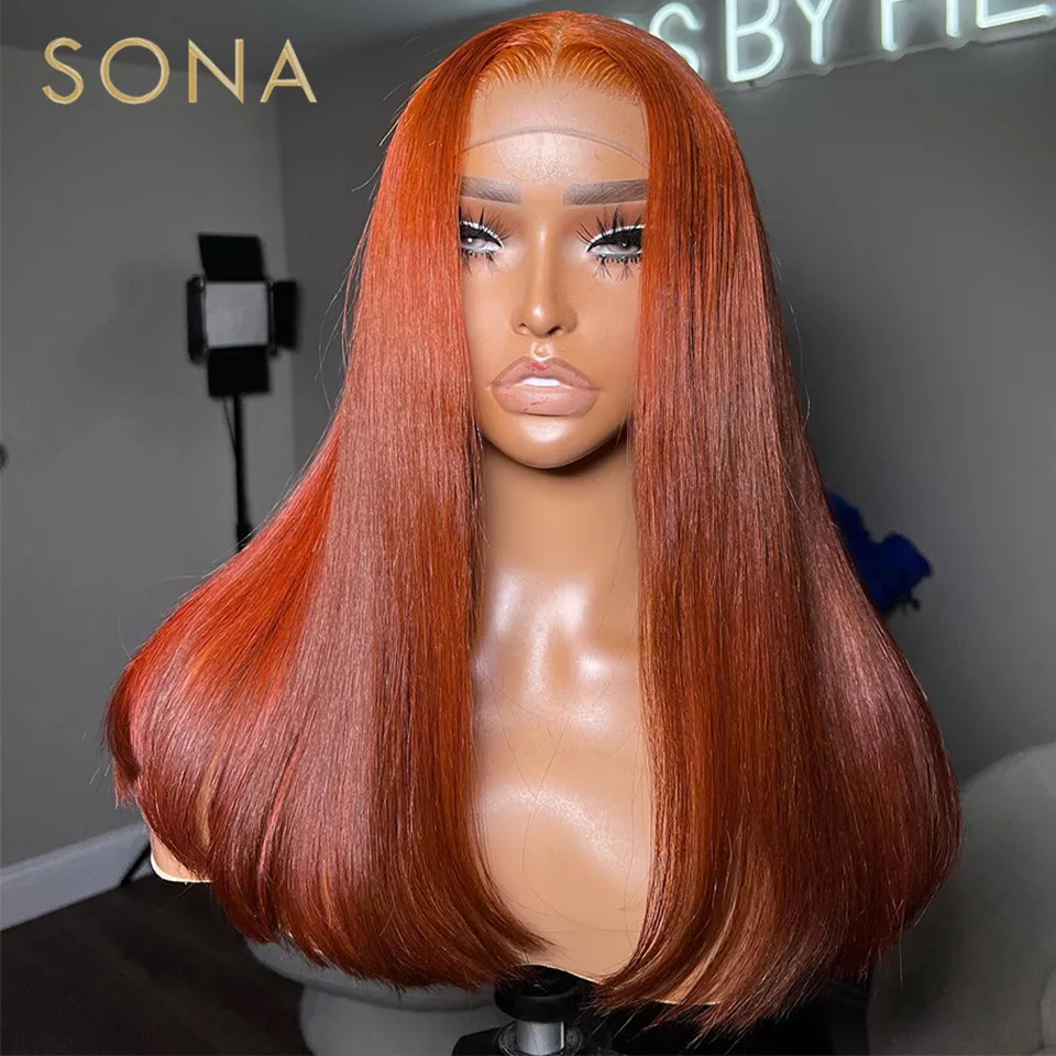 Transparent 13x6 Lace Frontal Wig Ginger Orange Colored Human Hair Wigs  F - £88.55 GBP+