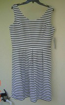 New Tiana B White Black Striped Cotton Fir And Flare Pleated Dress Size 12 $88 - $30.61