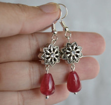 Handmade natural Handmade red chalcedony jade teardrop Earring - £10.79 GBP