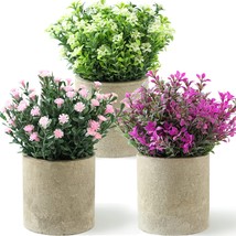 Alagirls Small Fake Plants Set Of 3 Home Decor Indoor, Potted, Purple Pink White - £28.85 GBP