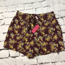 Xhilaration Womens Sz L Shorts Maroon Yellow Floral Pull-On Cottagecore ... - £7.83 GBP