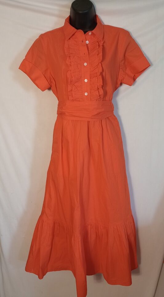 Primary image for J Crew NWT Women's Size 4P Bright Orange Ruffley Midi Dress