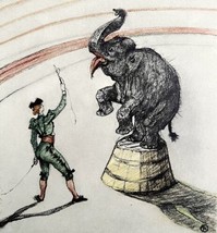 Toulouse Lautrec Performing Elephant 1967 Circus Art Lithograph Matted - £199.88 GBP