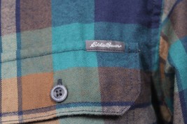 Eddie Bauer L Blue Brown Plaid Soft Flannel Classic Long Sleeve Button-U... - £22.57 GBP
