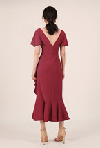 Summer Red Cap Sleeve Midi Dress Custom Plus Size Wedding Guest Shift Dress image 3
