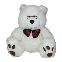 Chosun International White Bear Plush Stuffed Animal Glasses plaid bow tie 15&quot; - £14.00 GBP