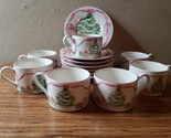 Sango Home for Christmas Tree Pink Ribbon Cups &amp; Saucers. Set 7 (14Pcs) ... - $24.99