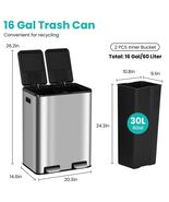16 Gallon Stainless Steel Kitchen Trash Can Dual Compartment Step On Gar... - $135.23 CAD