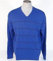 Izod V-Neck Blue &amp; Black Stripe Long Sleeve Knit Cotton Sweater Mens NWT - $44.99