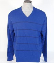 Izod V-Neck Blue &amp; Black Stripe Long Sleeve Knit Cotton Sweater Mens NWT - $59.99